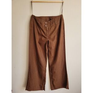 Anne Klein Brown Wide Leg 100% Linen Trousers Petite Size 12P Pants